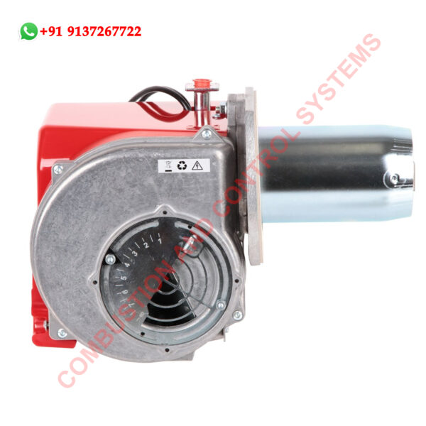 Side profile of Ecoflam MAX GAS 105 gas burner with combustion head and fan assembly.jpg
