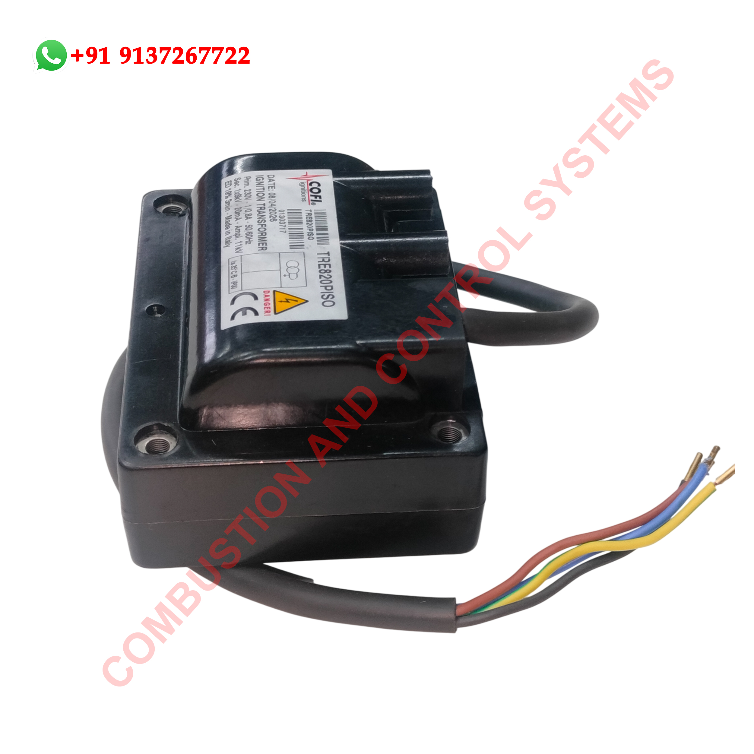 Cofi TRE 820 PISO ignition transformer installed on an industrial burner.jpg